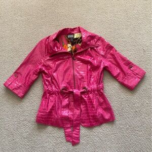 Berek Hot Pink Faux Crocodile Skin Y2K Peplum Jacket Waist Tie Size M RARE